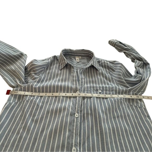 Kut From The Kloth Blue Stripe Button Up Roll Tab Sleeve Blouse - Picture 6 of 9